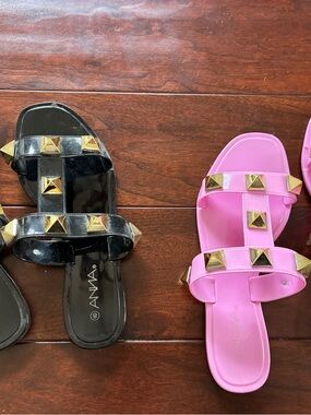 Anya Studded Slide Sandals 2 pairs in Black and Pink